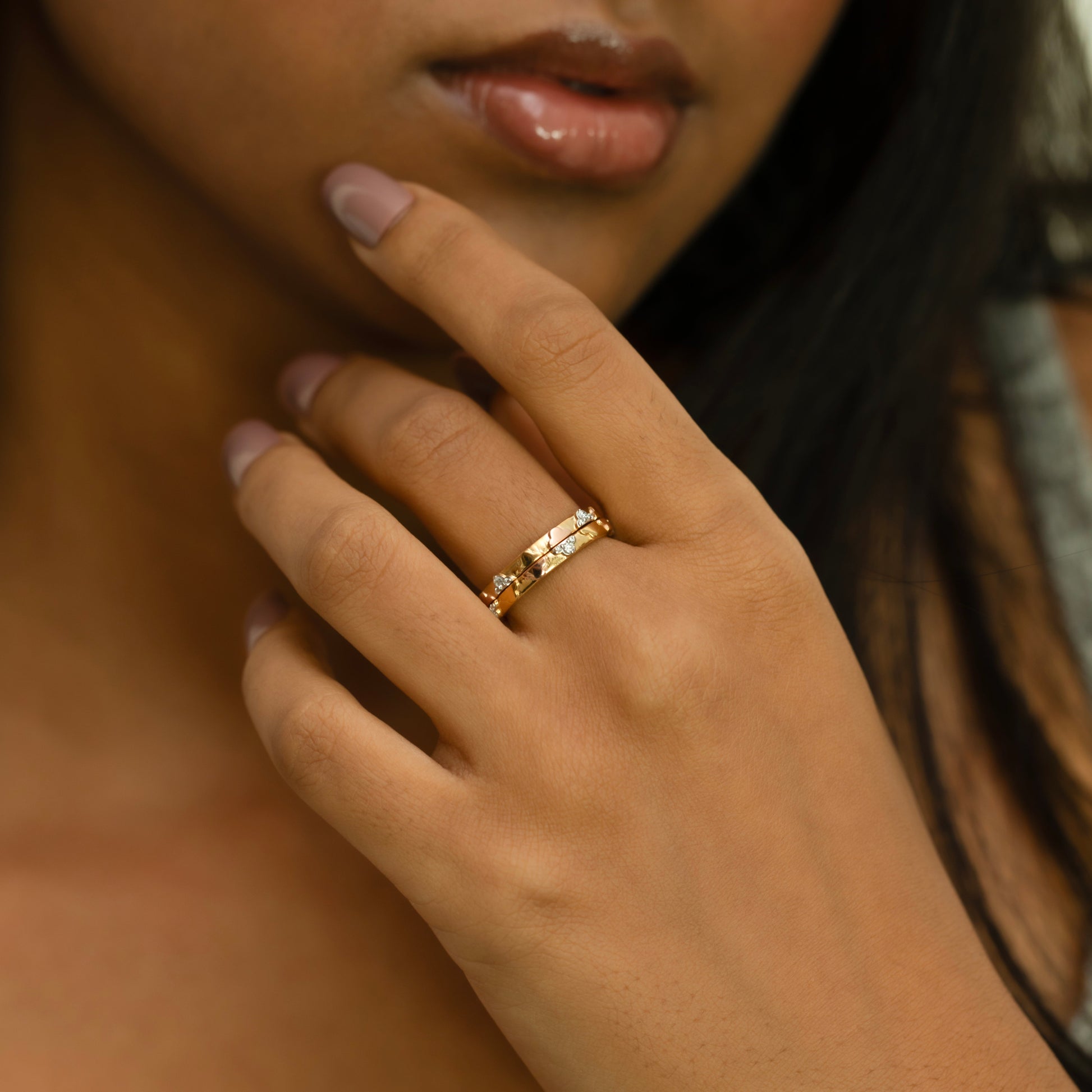 Lucky Stack Clover Ring-18kt Gold Vermeil Lab Grown Diamond