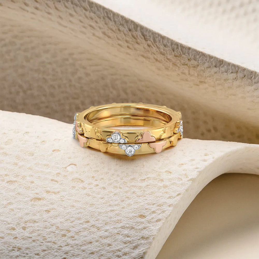 Lucky Stack Clover Ring-18kt Gold Vermeil Lab Grown Diamond
