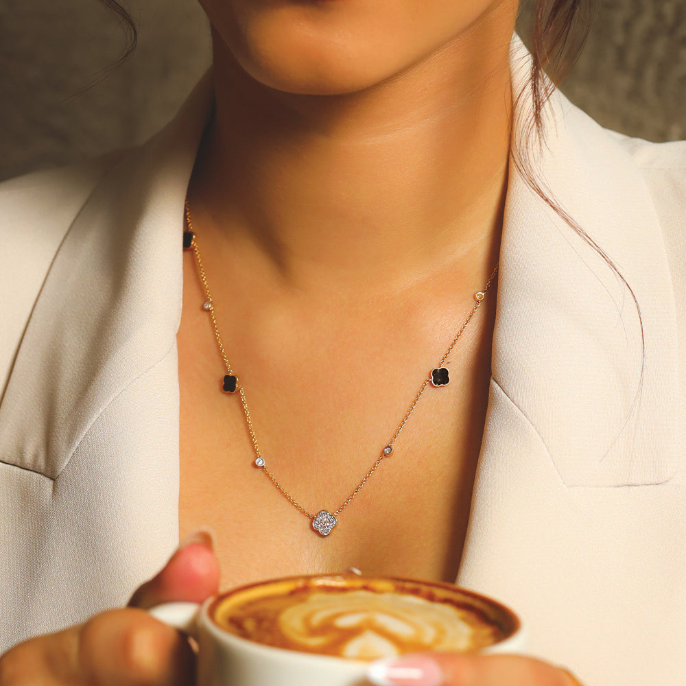Midnight Enchanted Clover Necklace- 18kt Gold Vermeil Lab Grown Diamond Necklace