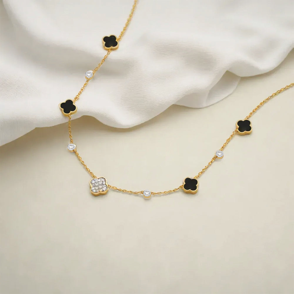 Midnight Enchanted Clover Necklace- 18kt Gold Vermeil Lab Grown Diamond Necklace
