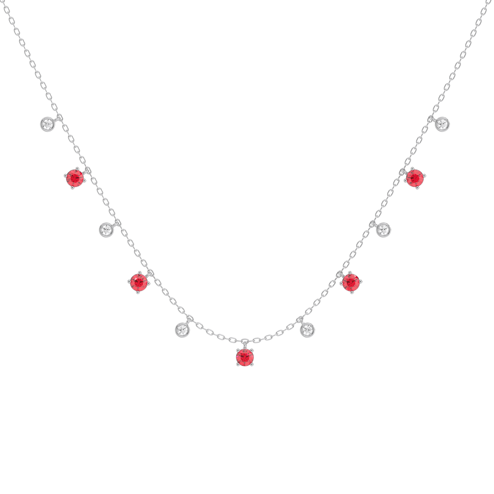 Multi-Station Diamond Ruby Necklace – 925 Sterling Silver