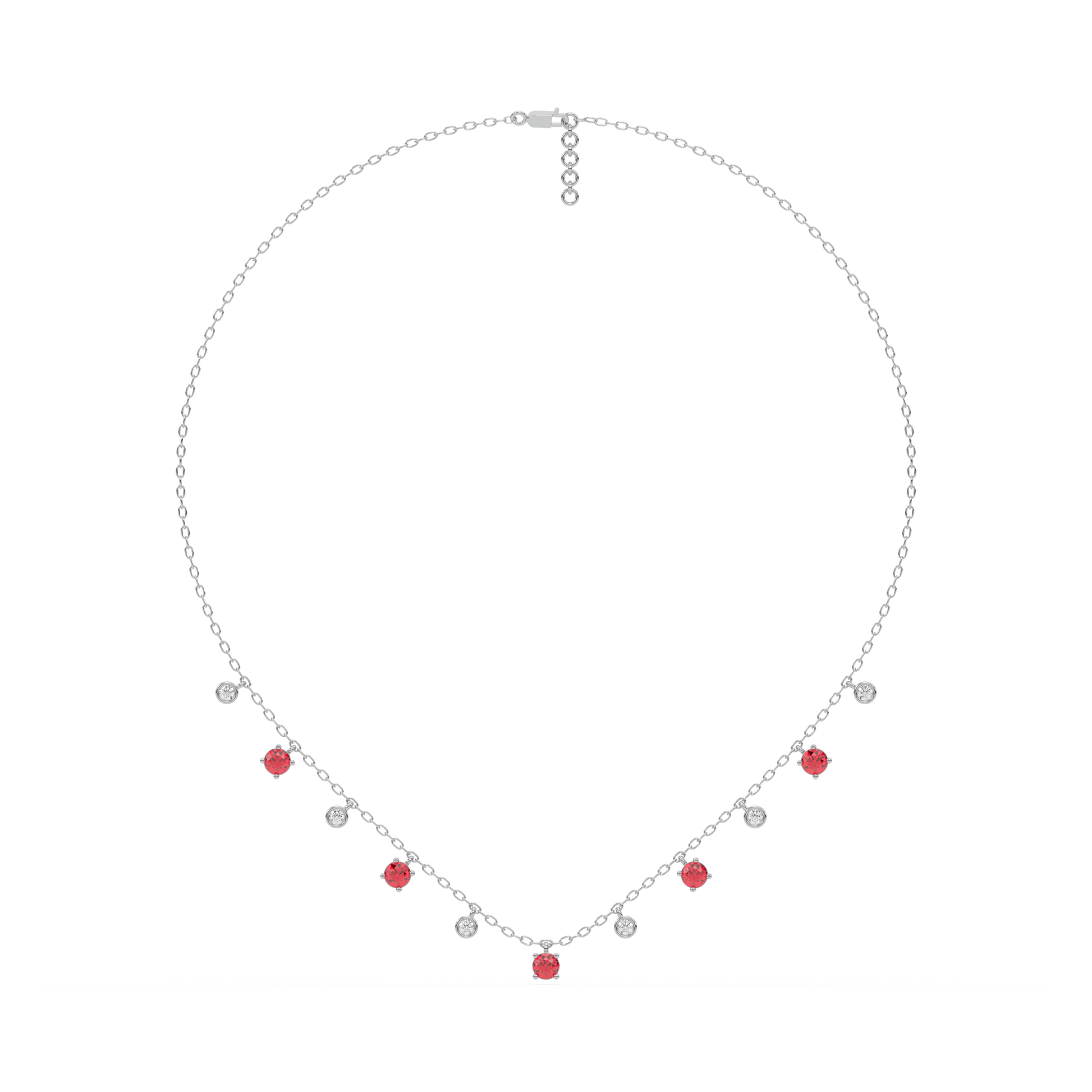 Multi-Station Diamond Ruby Necklace – 925 Sterling Silver