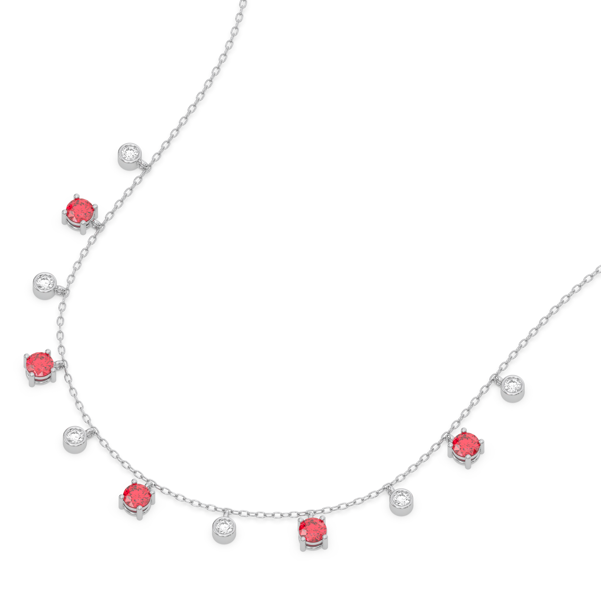 Multi-Station Diamond Ruby Necklace – 925 Sterling Silver