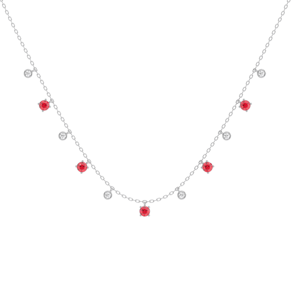Scarlet Whisper - Lab Grown Diamond & Ruby Station Necklace - Lukson 