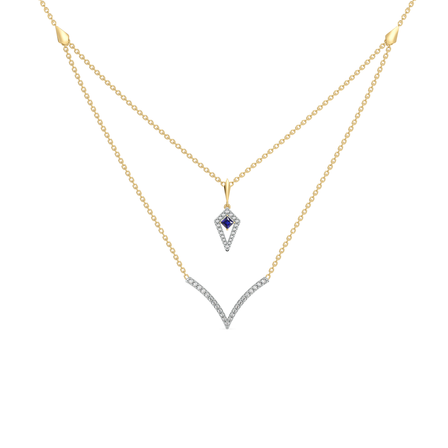 Multi-layered V Necklace -18kt Gold Vermeil Lab Grown Diamond