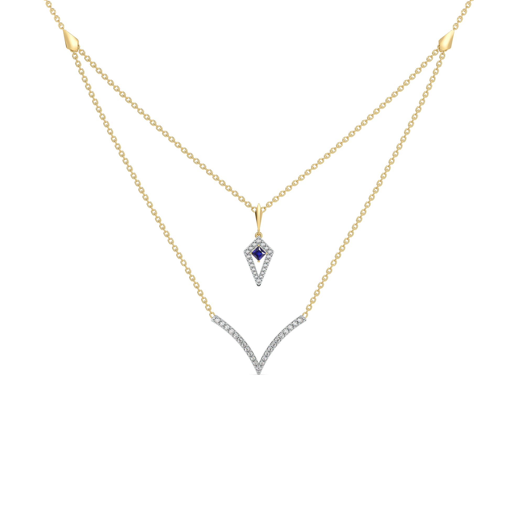 Multi-layered V Necklace -18kt Gold Vermeil Lab Grown Diamond