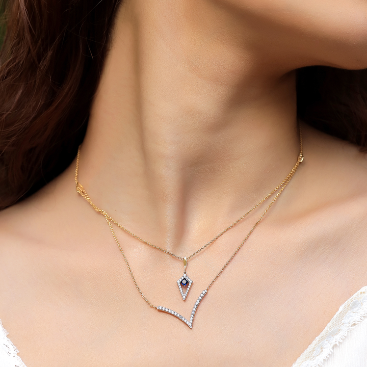 Multi-layered V Necklace -18kt Gold Vermeil Lab Grown Diamond
