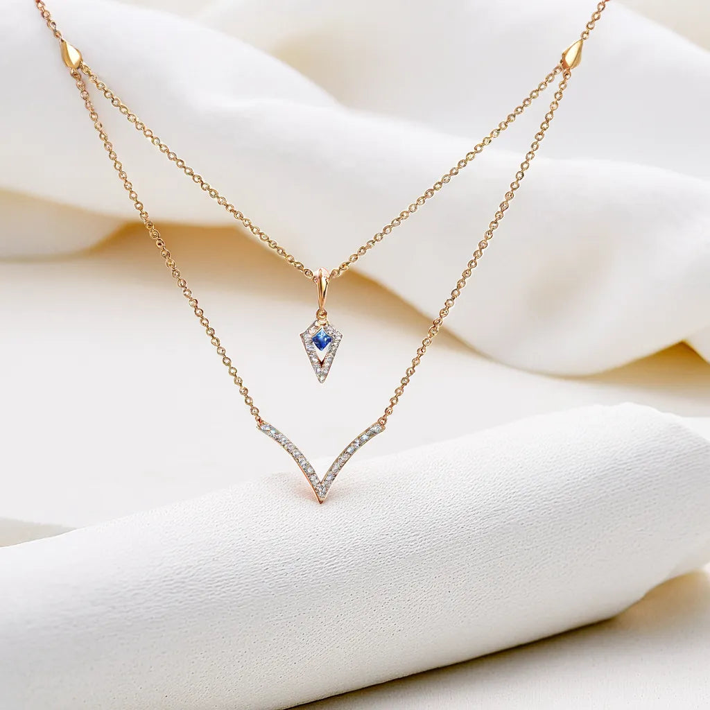 Multi-layered V Necklace -18kt Gold Vermeil Lab Grown Diamond