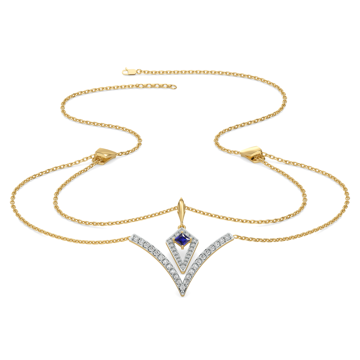 Multi-layered V Necklace -18kt Gold Vermeil Lab Grown Diamond