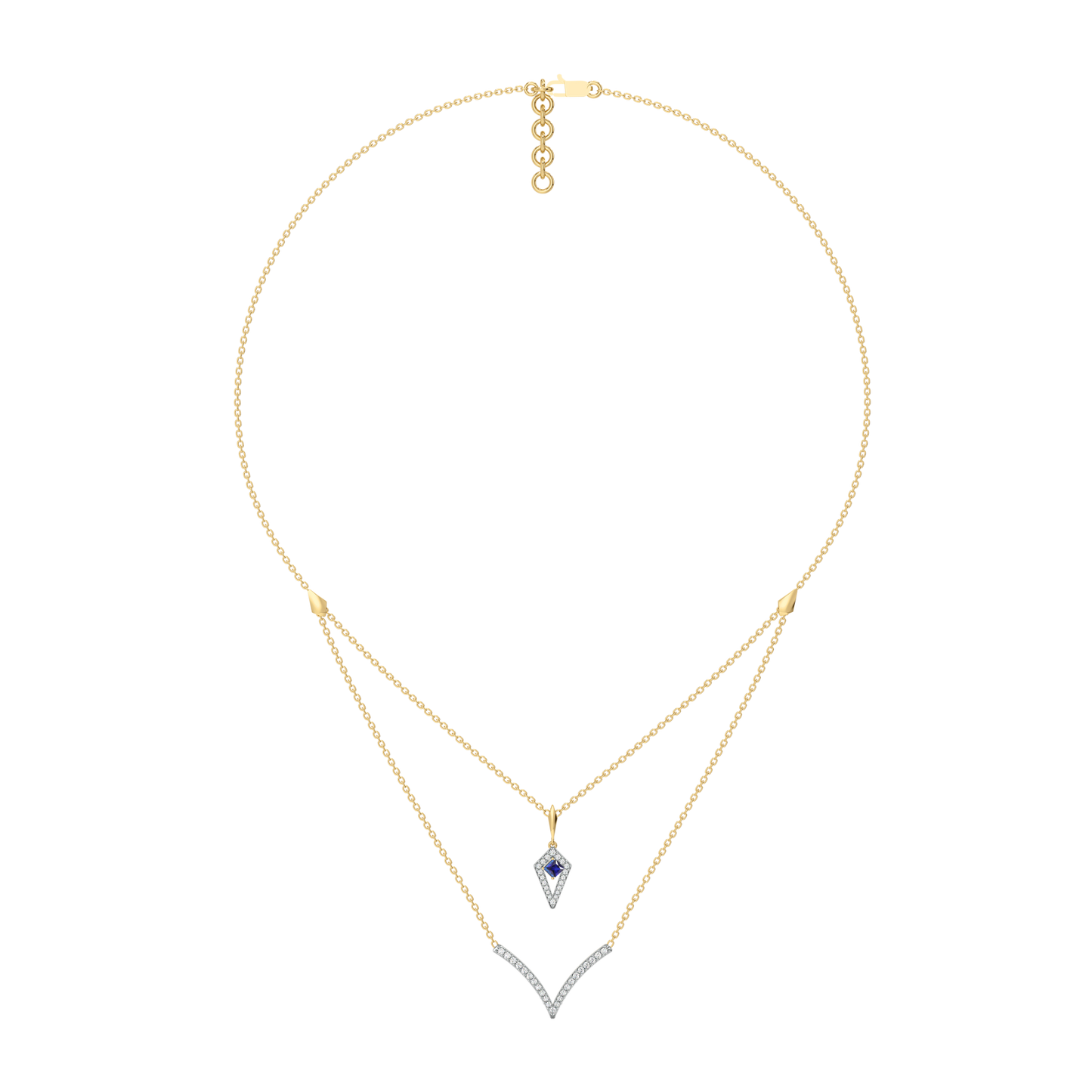 Multi-layered V Necklace -18kt Gold Vermeil Lab Grown Diamond