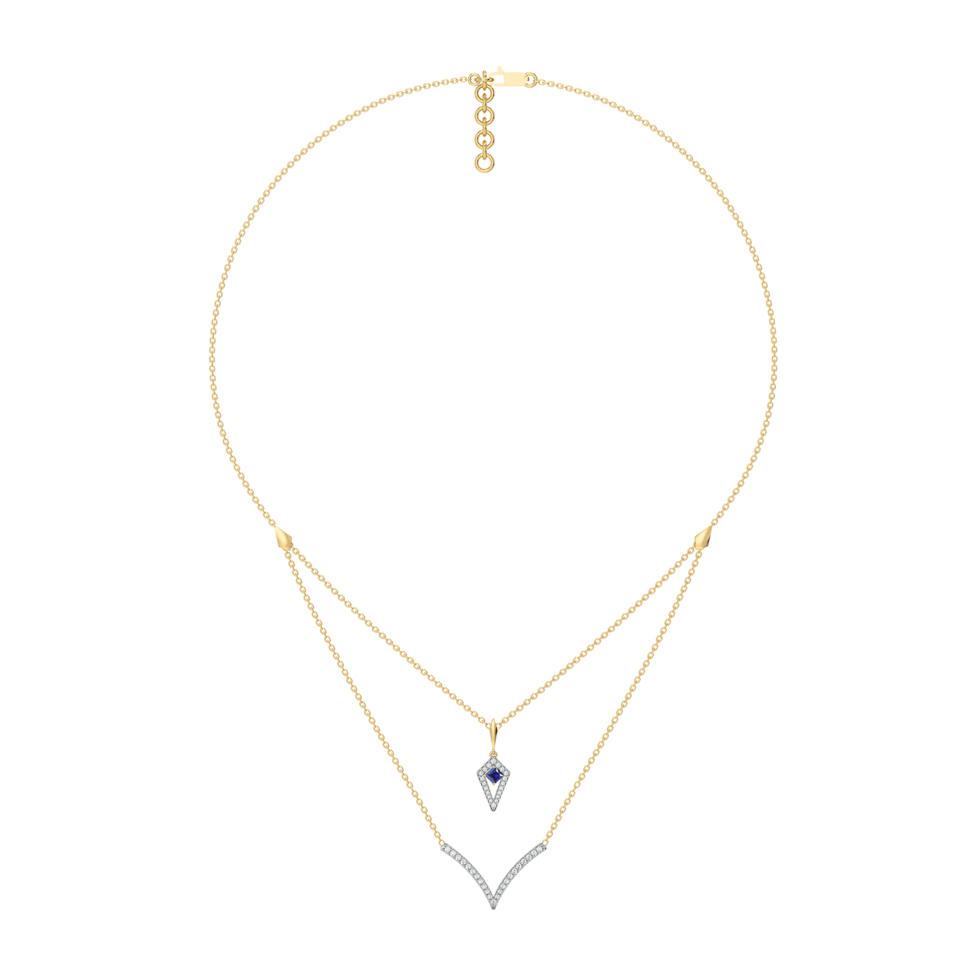 Multi-layered V Necklace -18kt Gold Vermeil Lab Grown Diamond