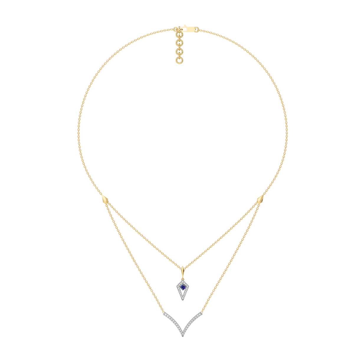 Multi-layered V Necklace -18kt Gold Vermeil Lab Grown Diamond