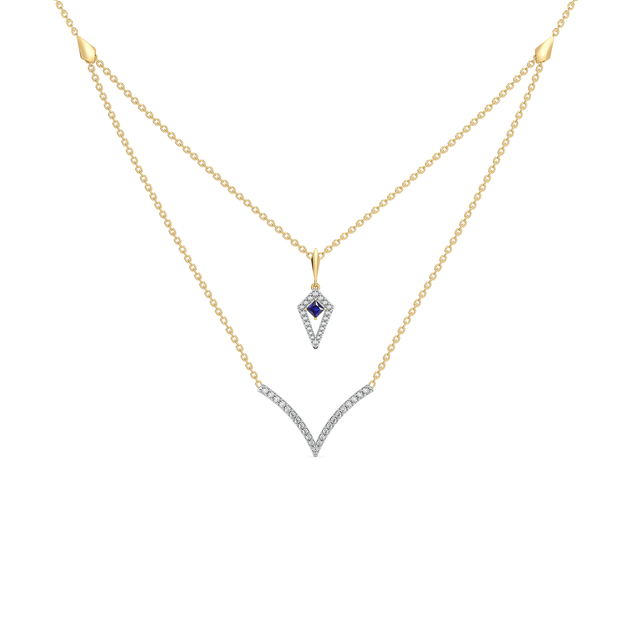 Multi-layered V Necklace -18kt Gold Vermeil Lab Grown Diamond