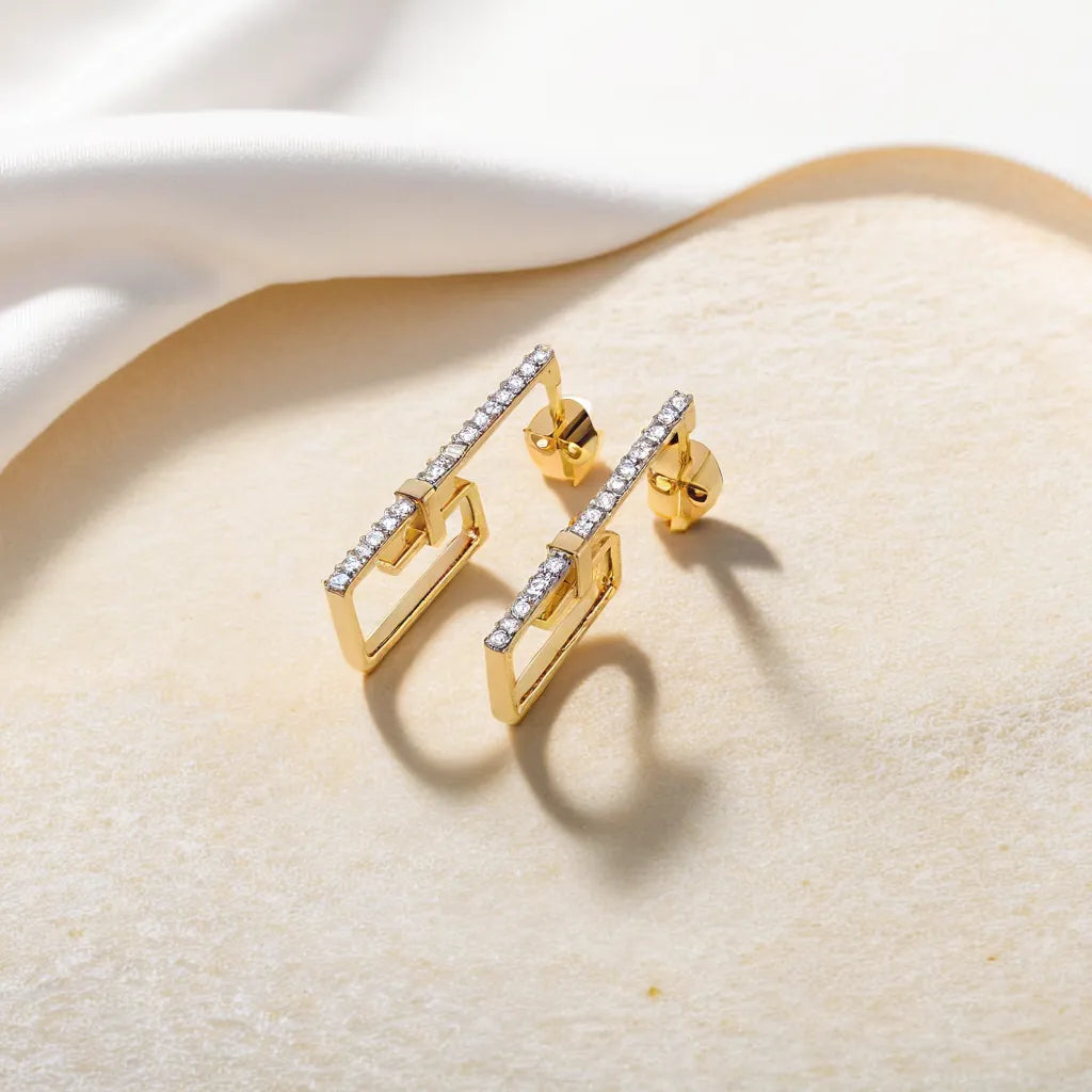 Paper Clip Hoop - 18 Gold Vermeil Lab Grown Diamond Earrings
