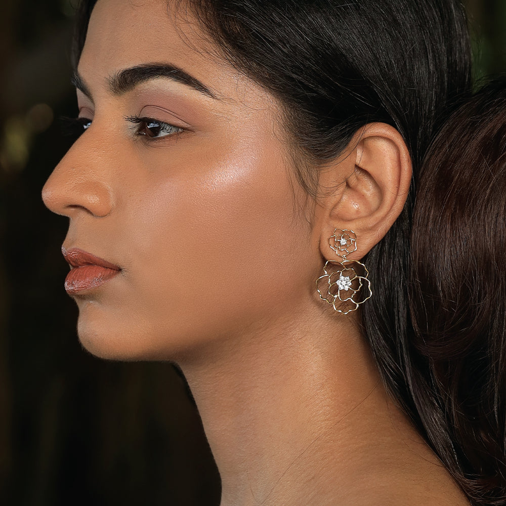 Petal Radiance Drops - 18kt Gold Vermeil Lab Grown Diamond Earrings