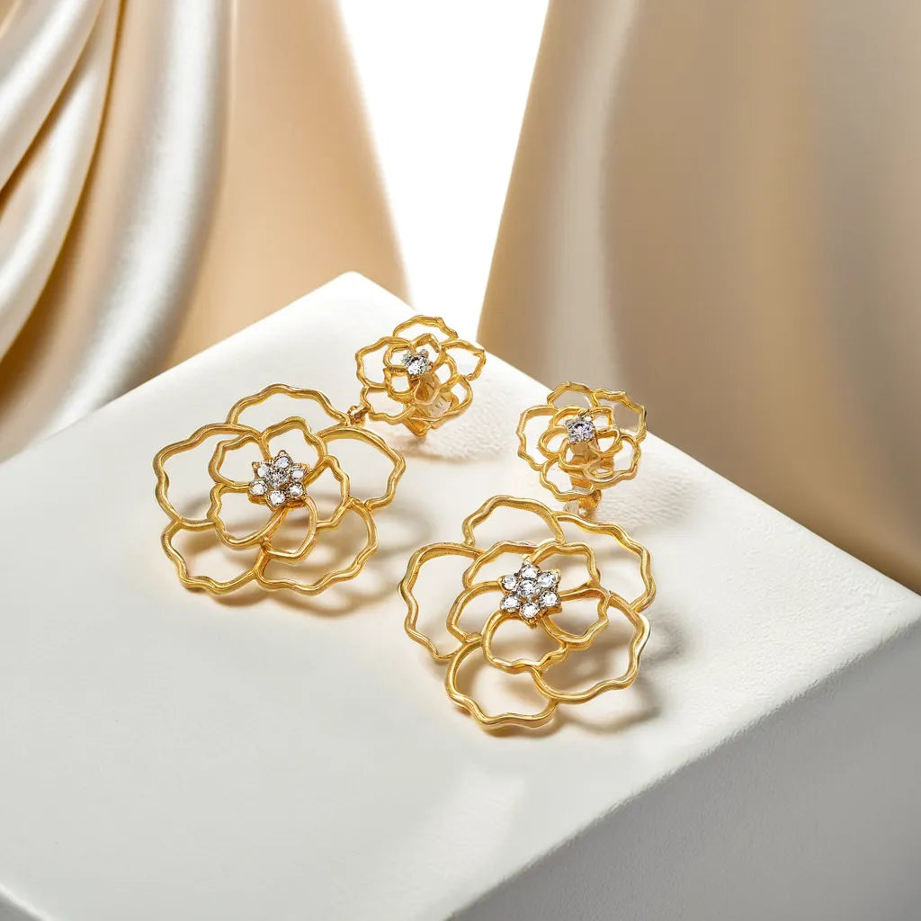 Petal Radiance Drops - 18kt Gold Vermeil Lab Grown Diamond Earrings