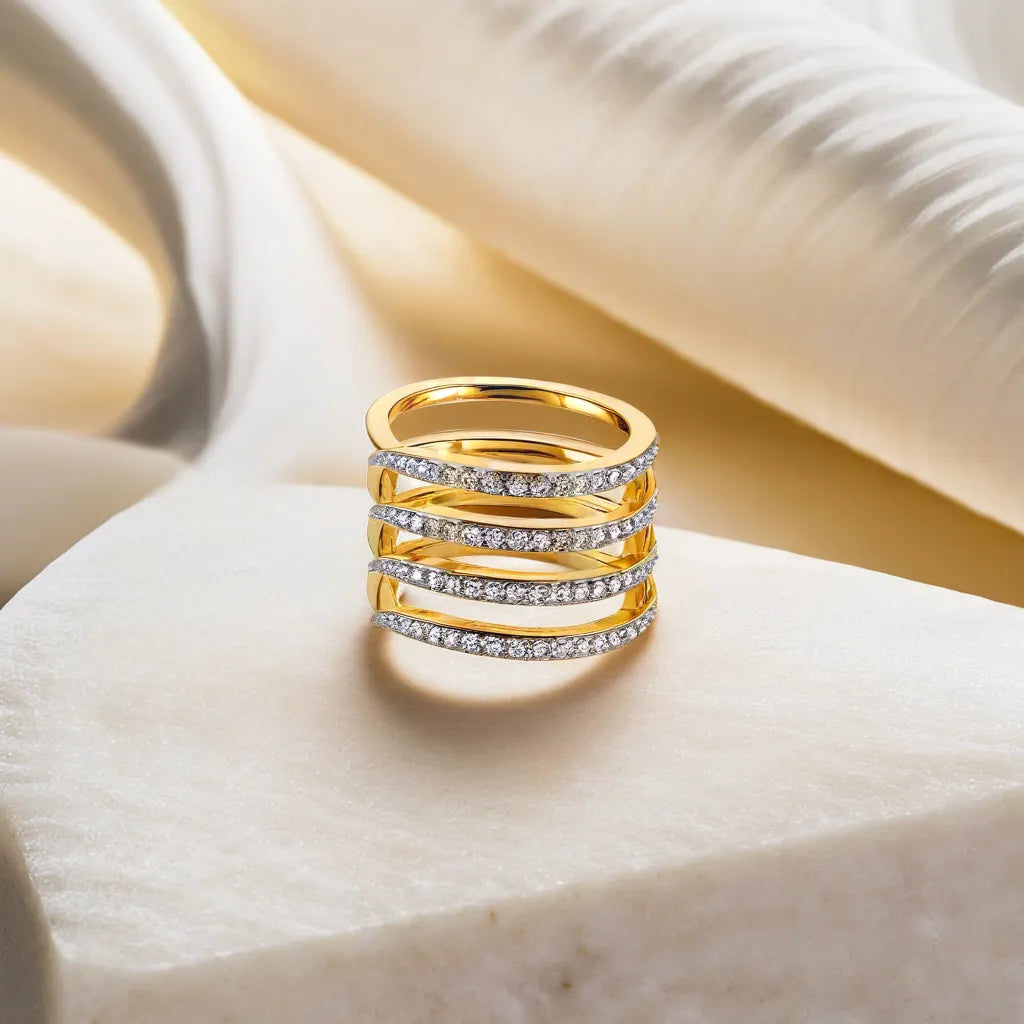 Quartre Row Cocktail Ring-18kt Gold Vermeil Lab Grown Diamond Ring