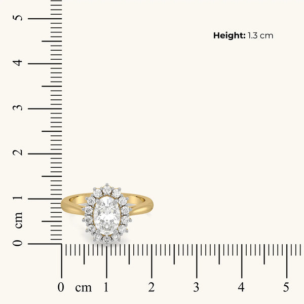 Radiant Bloom Pure Gold Lab Diamond Halo Ring - Dimension showing on scale