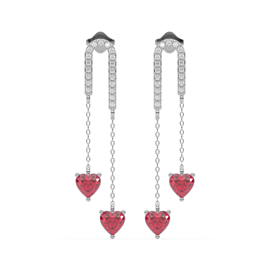 Radiant Heart Drops- 925 Sterling Silver Ruby Earrings