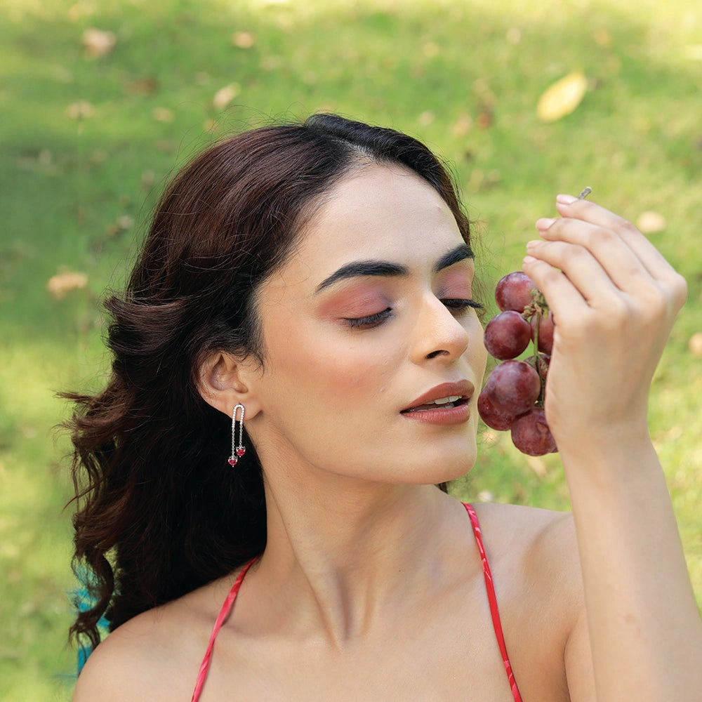 Radiant Heart Drops-Ruby Earrings