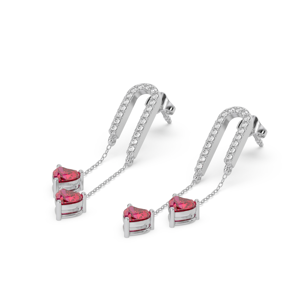 Radiant Heart Drops-Ruby Earrings