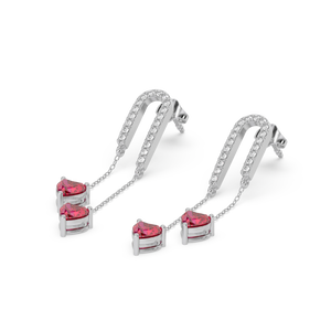 Radiant Heart Drops-Ruby Earrings