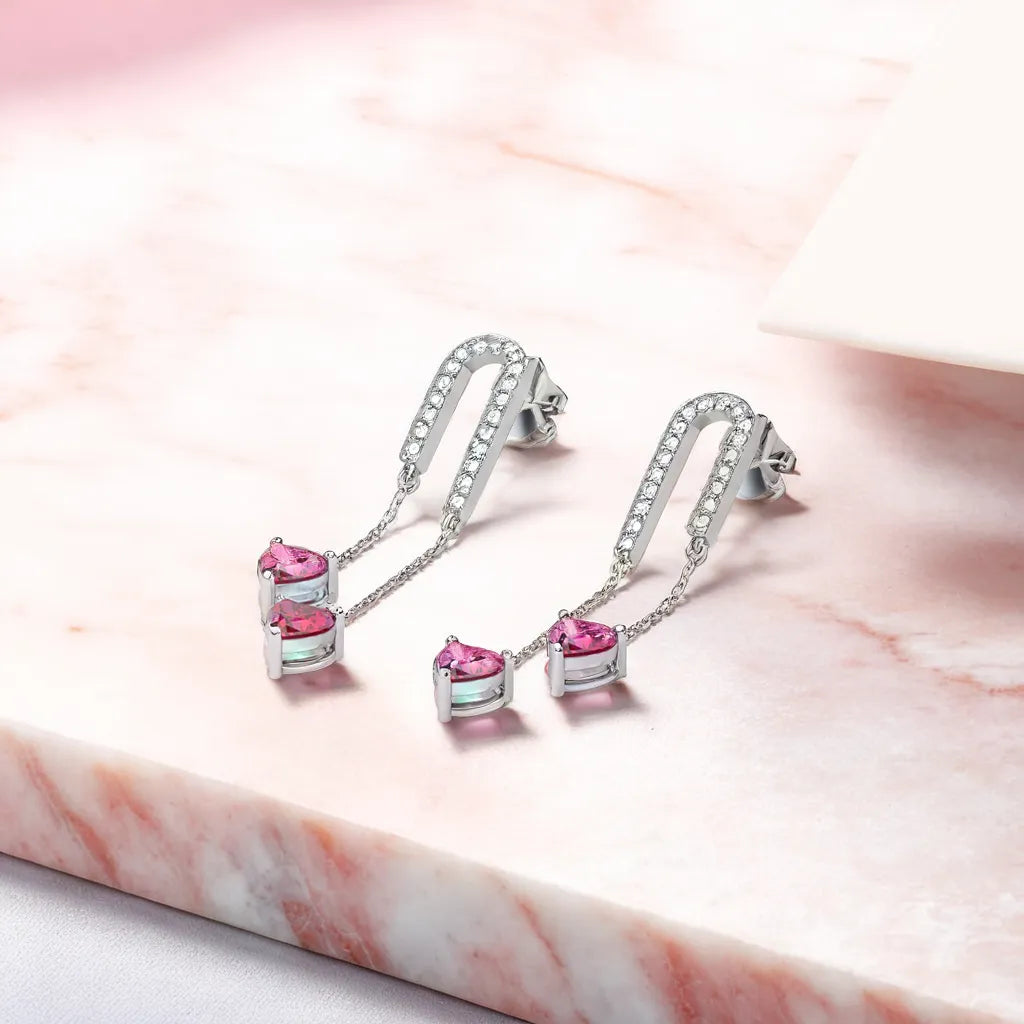 Radiant Heart Drops- 925 Sterling Silver Ruby Earrings