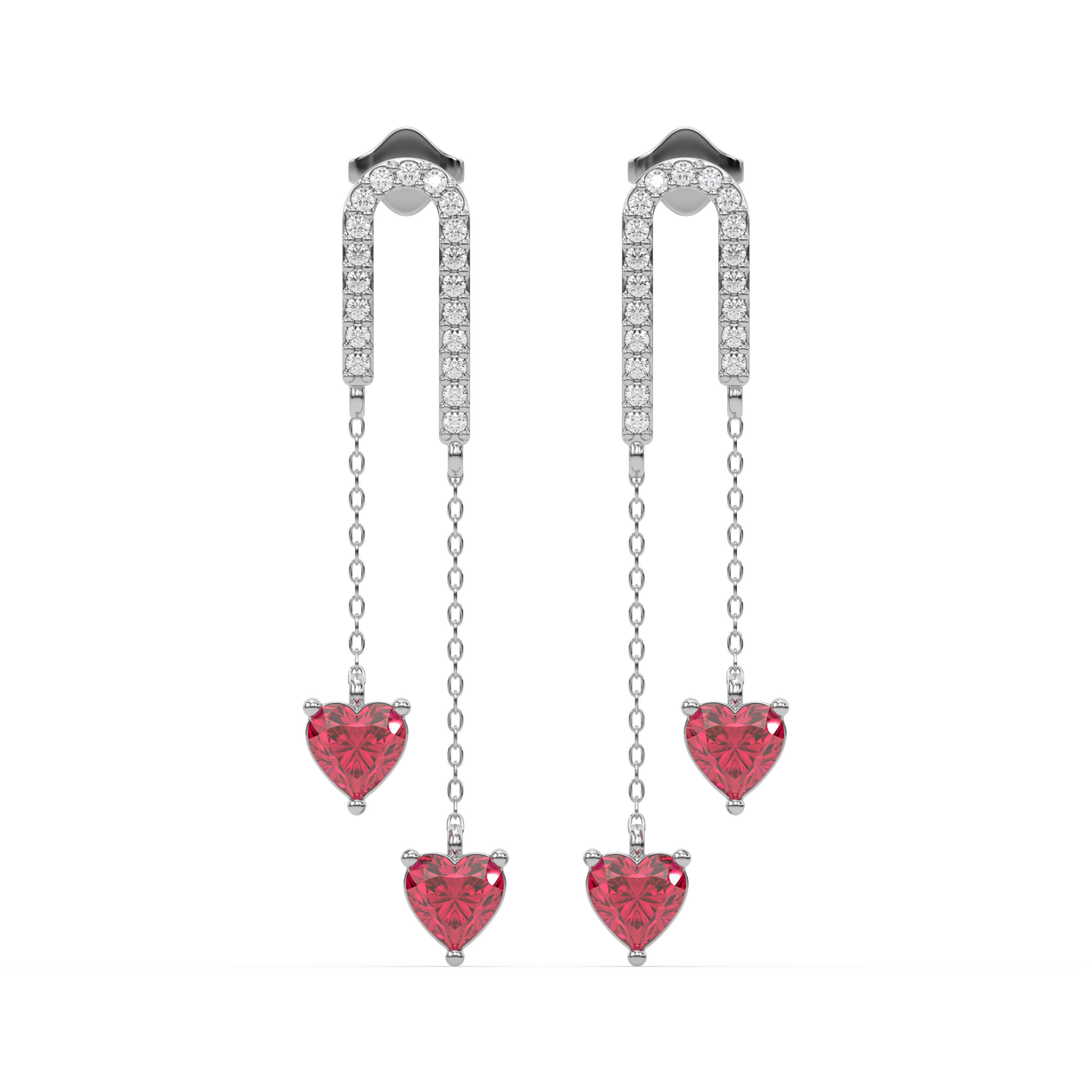 Radiant Heart Drops-Ruby Earrings