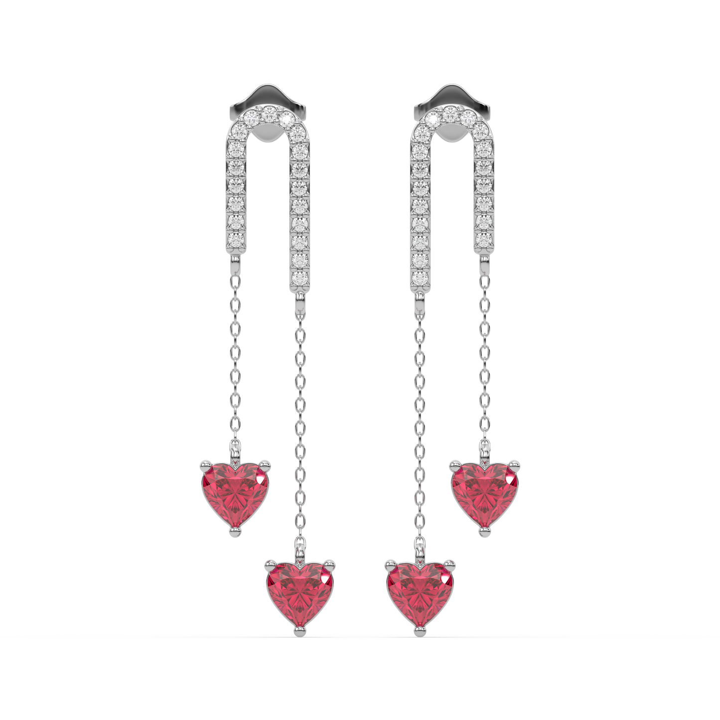Radiant Heart Drops-Ruby Earrings