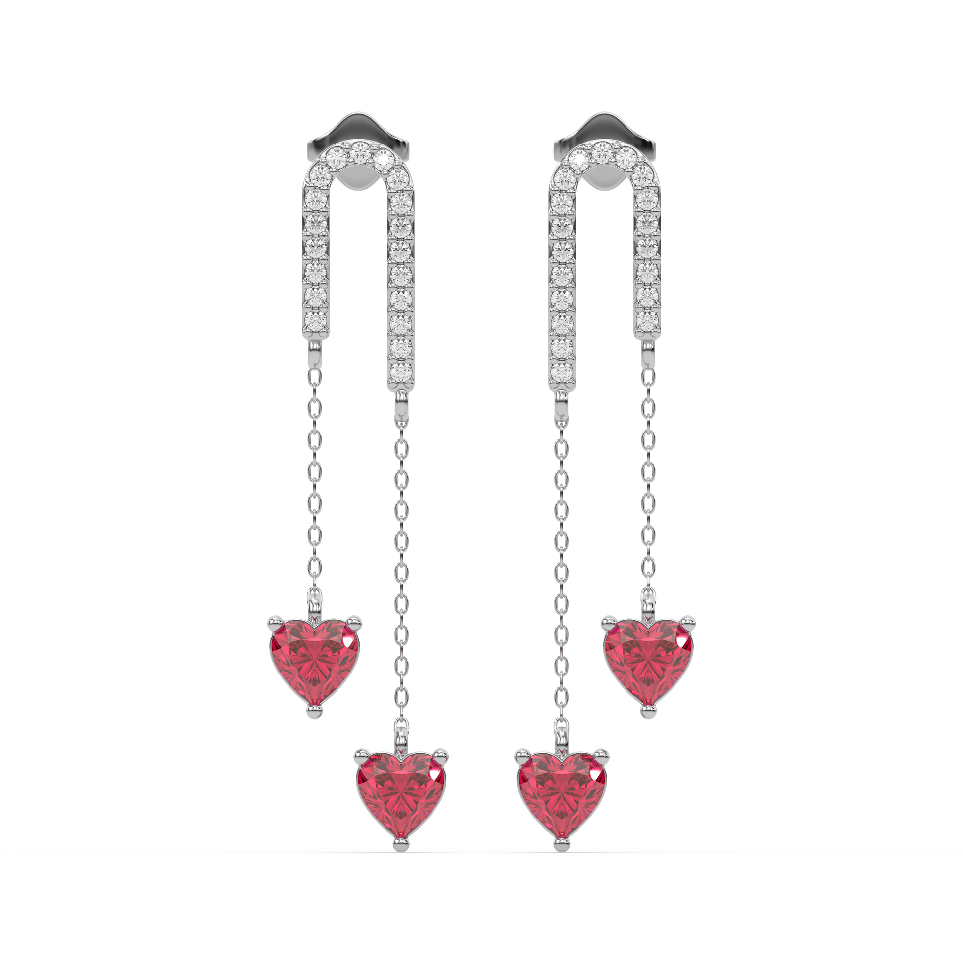 Radiant Heart Drops-Ruby Earrings