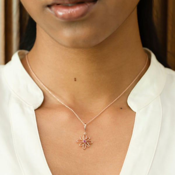 Elegance Ruby Blossom Lab Grown Diamonds Necklace - Lukson 