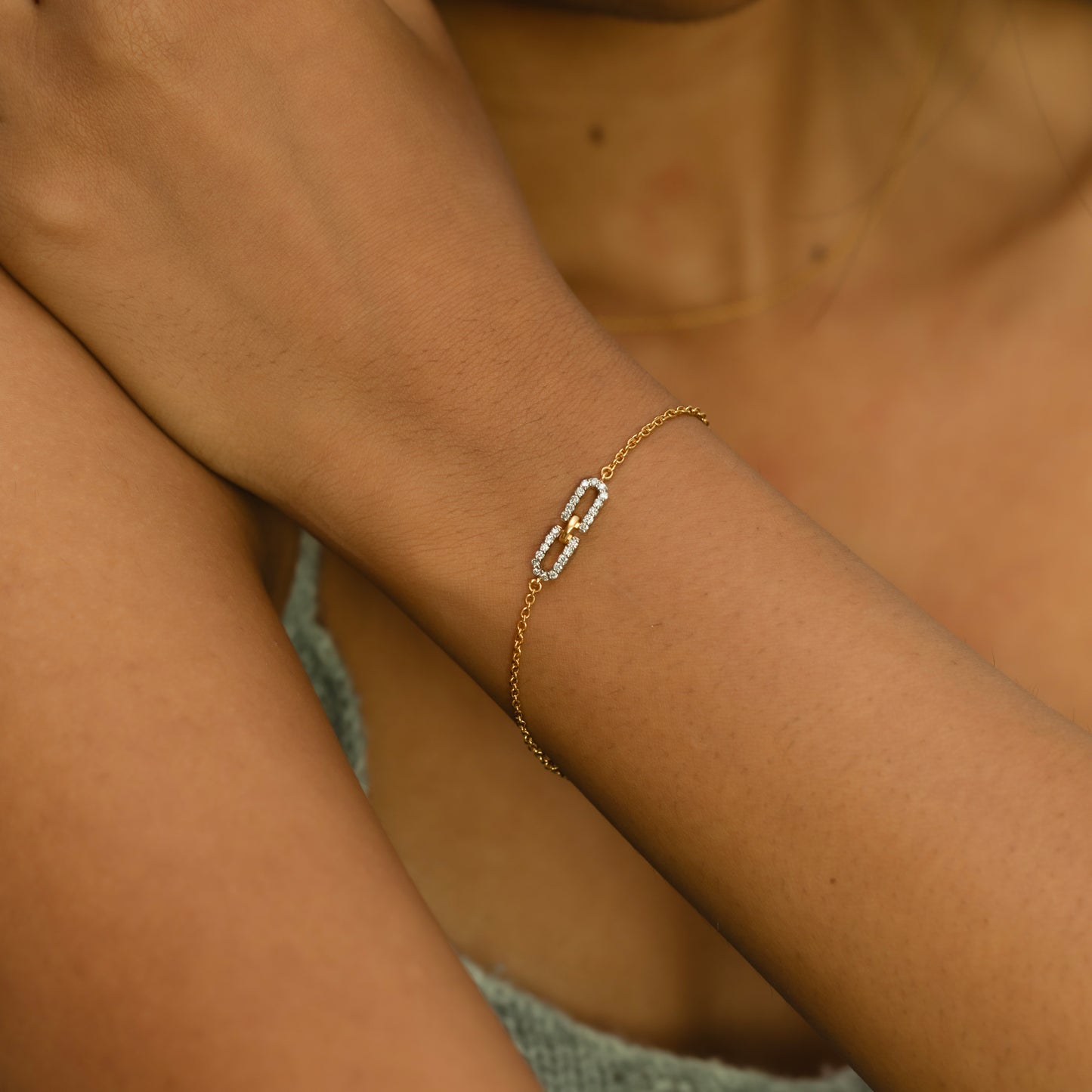 Single Link Bracelet - 18kt Gold Vermeil Lab Grown Diamond 1