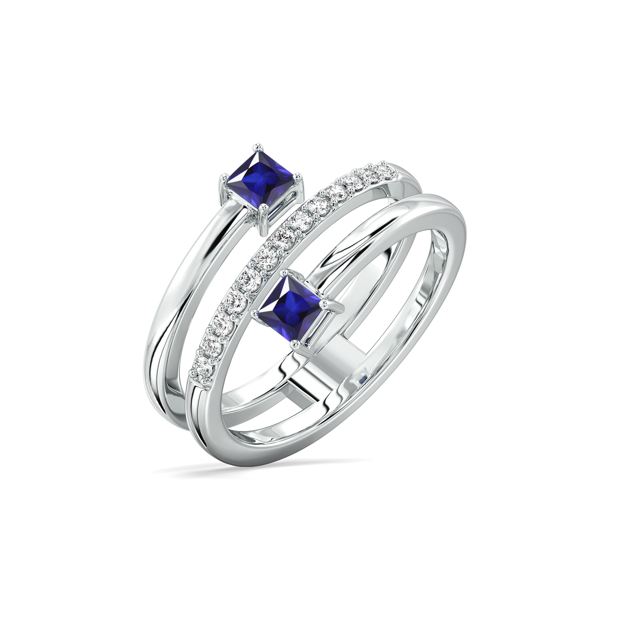 Spiral Blue Sapphire Cocktail Ring-925 Sterling Silver Lab Grown Diamond Ring