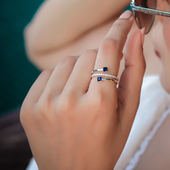 Spiral Blue Sapphire - Lab Diamond Cocktail Ring