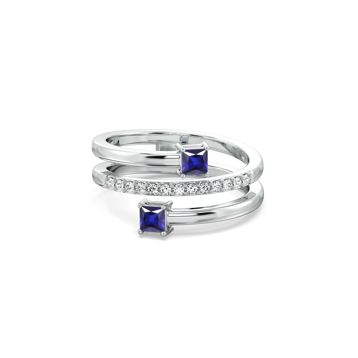 Spiral Blue Sapphire Cocktail Ring-925 Sterling Silver Lab Grown Diamond Ring