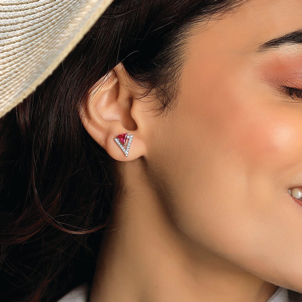 Triad Elegance Studs - 925 sterling silver Ruby  Earrings