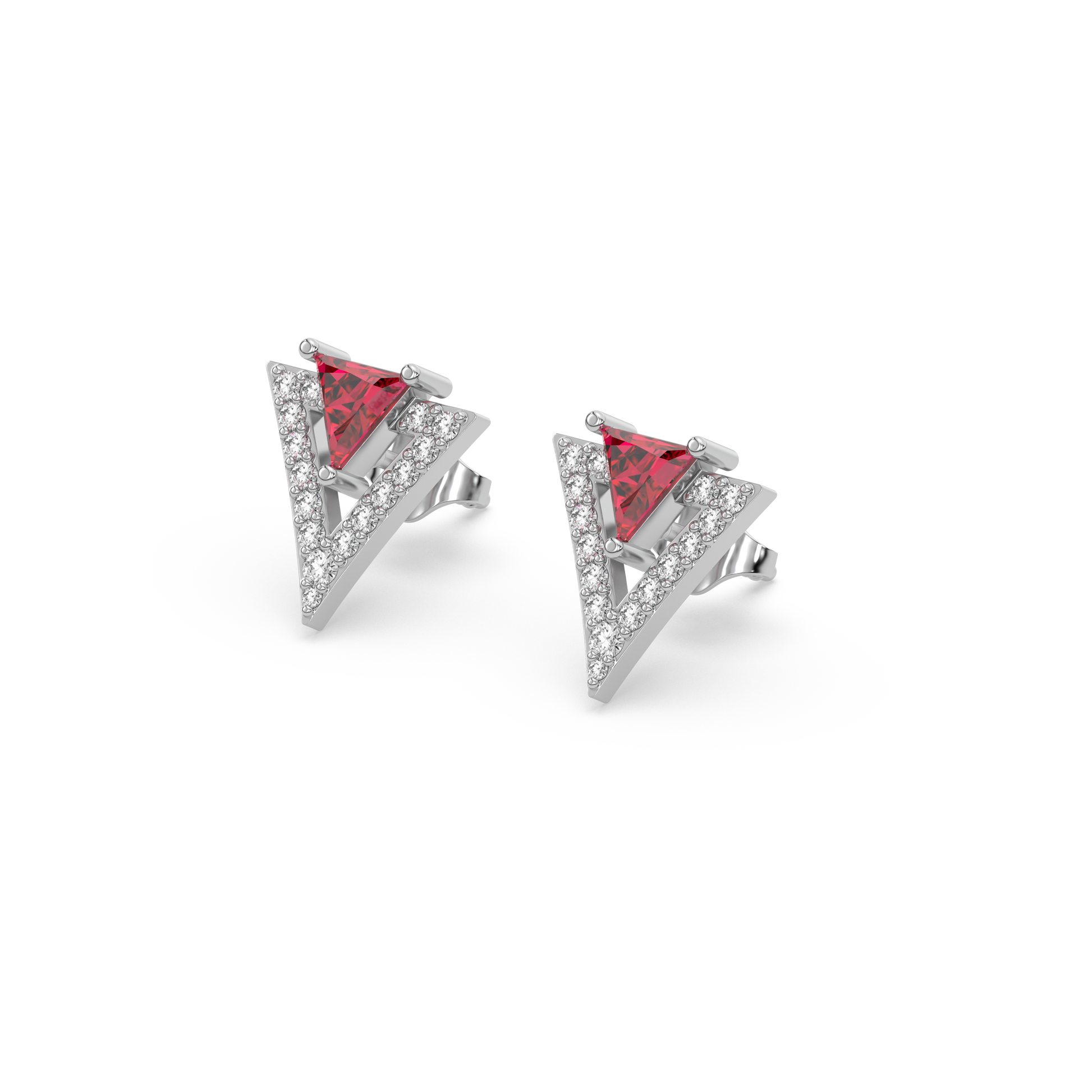 Triad Elegance Studs - 925 sterling silver Ruby  Earrings