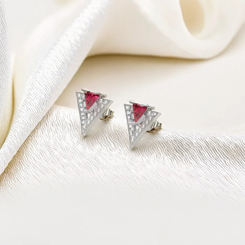 Triad Elegance Studs - 925 sterling silver Ruby  Earrings