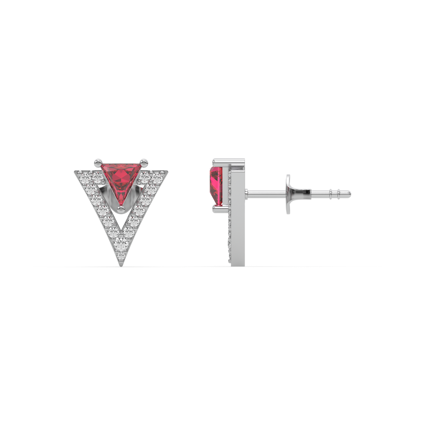 Triad Elegance Studs - 925 sterling silver Ruby  Earrings