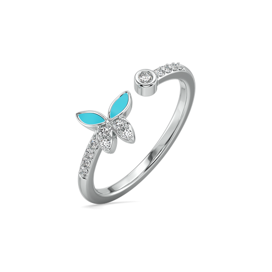  Turquiose Butterfly Open Top Ring-925 Sterling Silver Lab Grown Diamond Ring