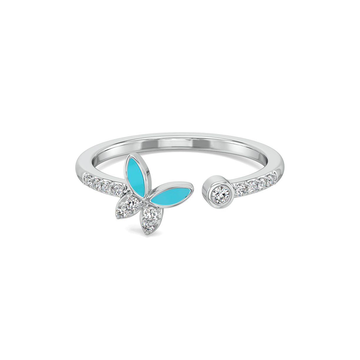  Turquiose Butterfly Open Top Ring-925 Sterling Silver Lab Grown Diamond Ring