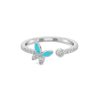  Turquiose Butterfly Open Top Ring-925 Sterling Silver Lab Grown Diamond Ring