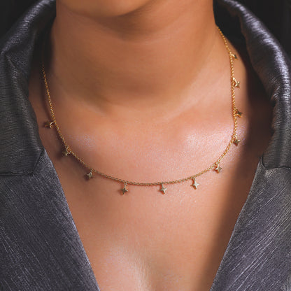 Twinkling Star Charm Necklace - 18kt Gold Vermeil Lab Grown Diamons Necklace