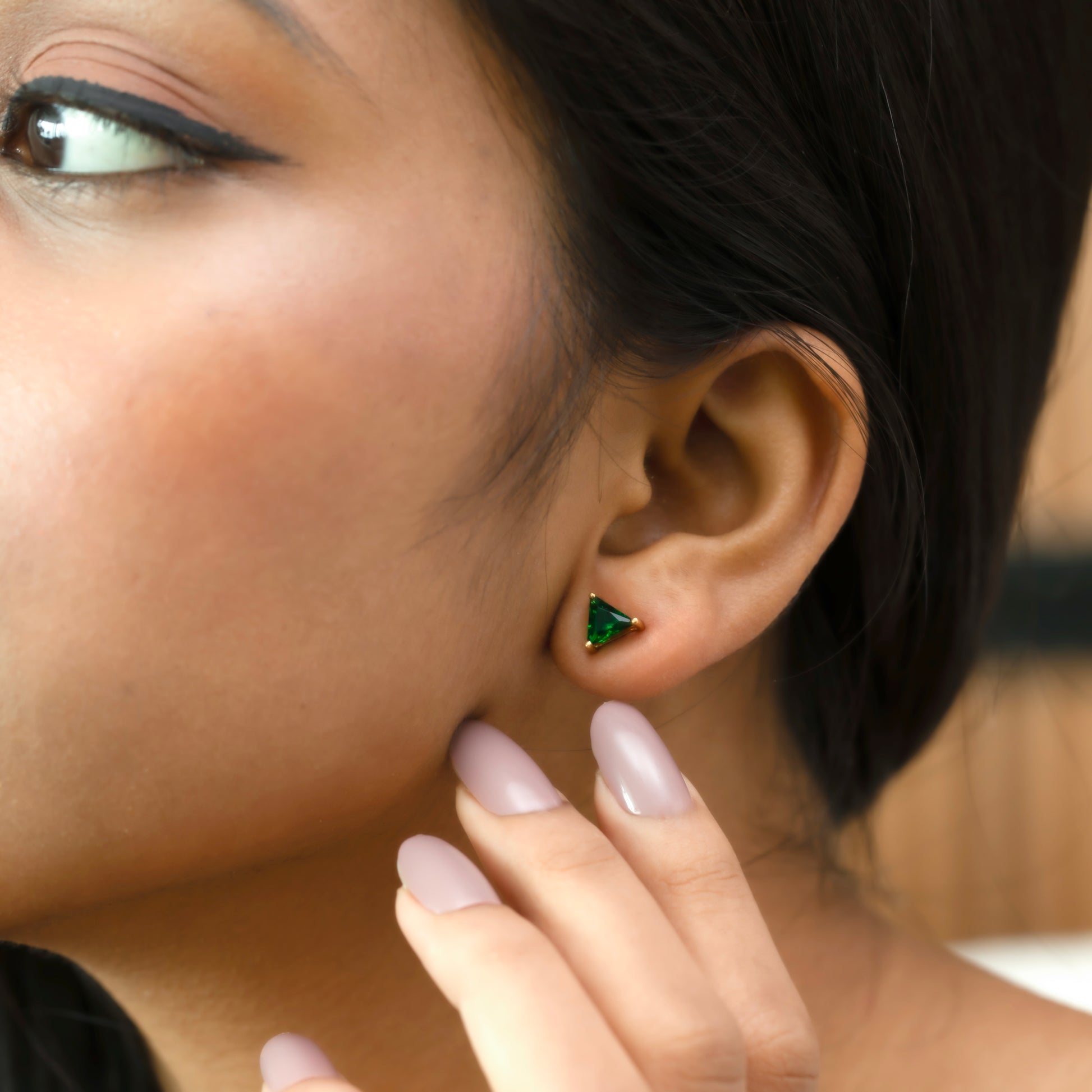 Verdant Tranquility Studs - 18kt Vermeil Gold Plating Emerald  Earrings
