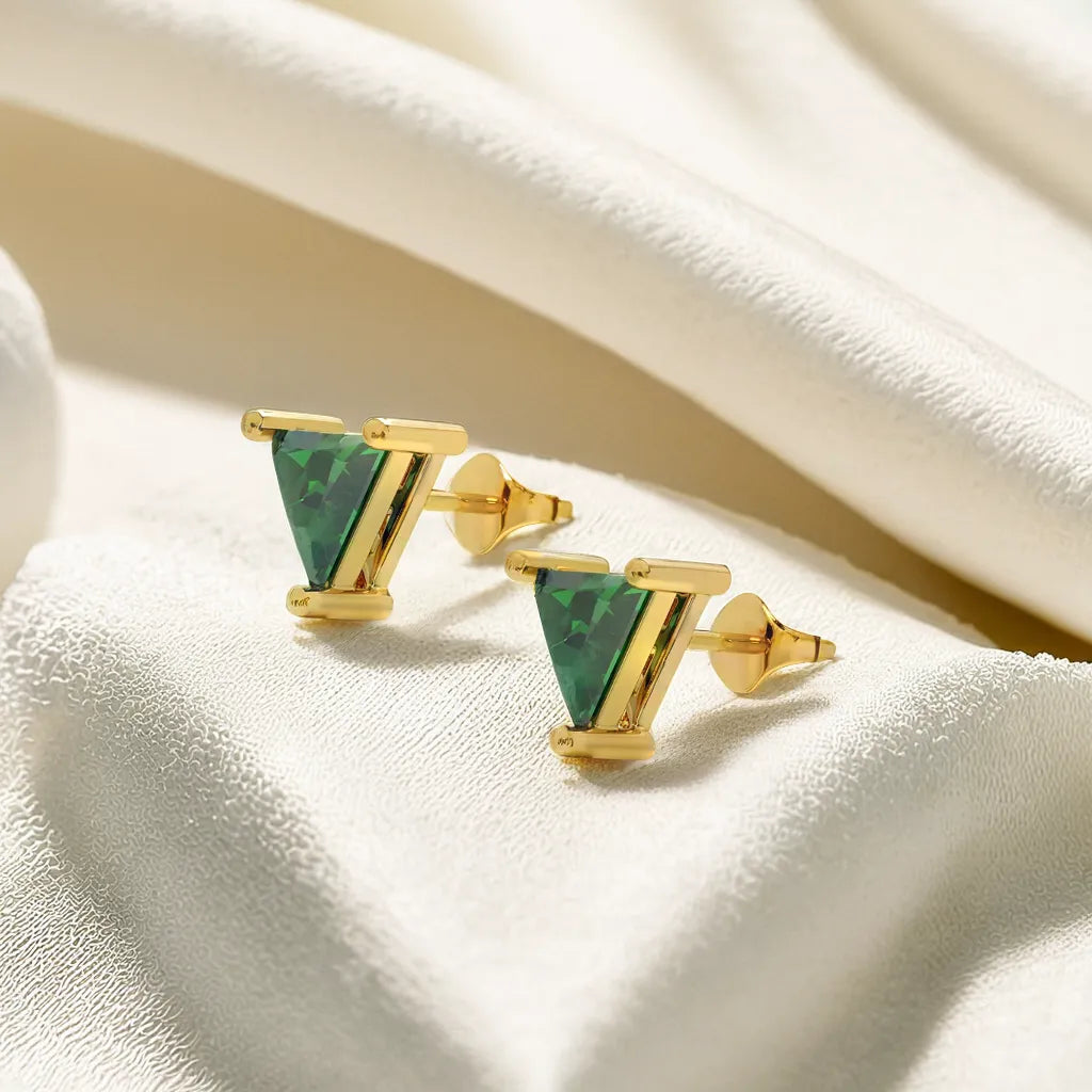 Verdant Tranquility Studs - 18kt Vermeil Gold Plating Emerald  Earrings