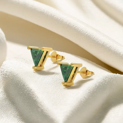 Verdant Tranquility Studs - 18kt Vermeil Gold Plating Emerald  Earrings