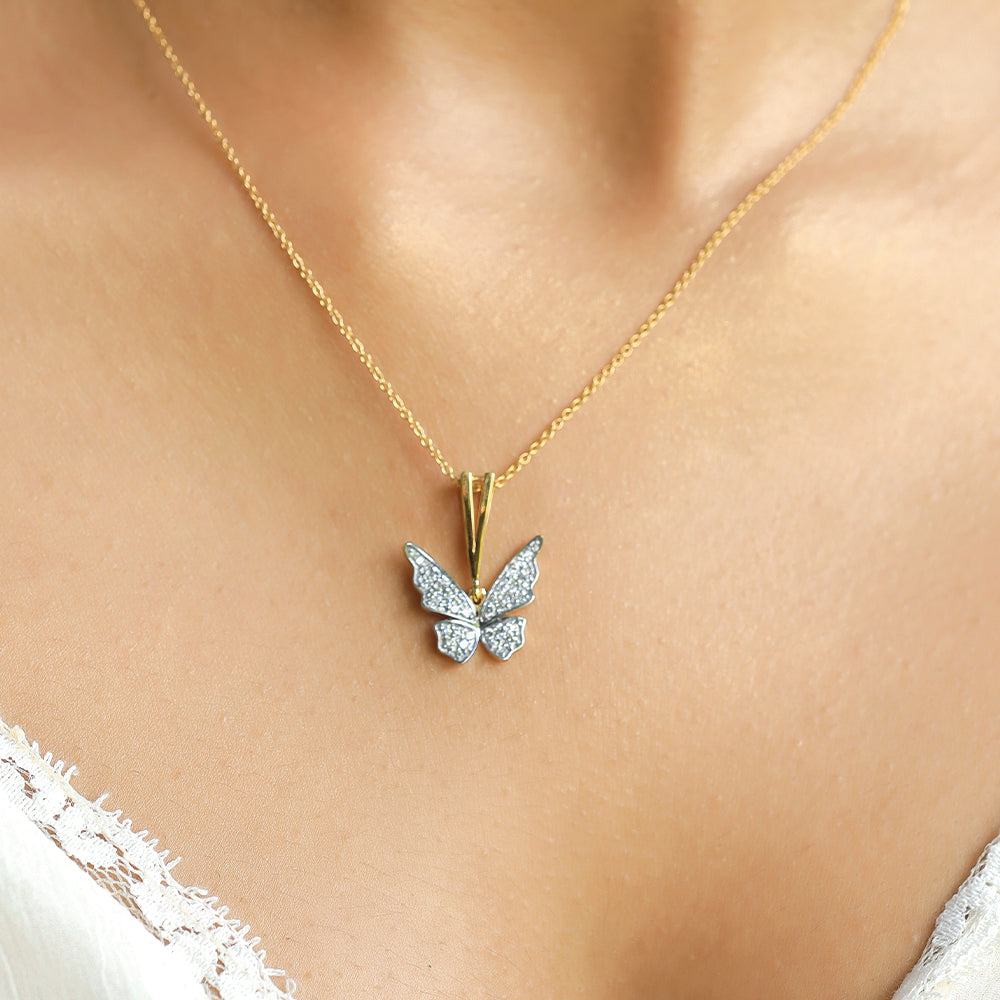 Winged Whimsy Pendant - 18kt Gold Vermeil Lab Grown Diamond Necklace