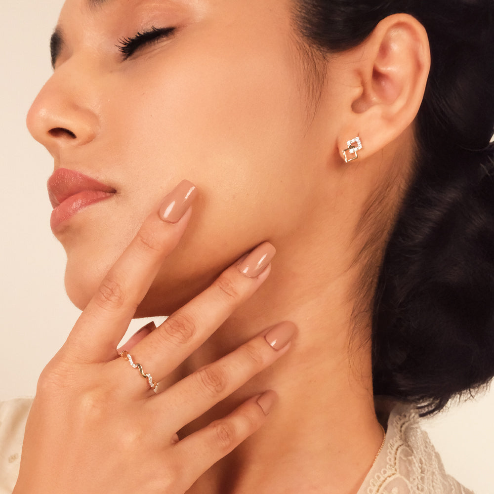 Mini Squares - Pure Gold Lab Diamond Stud Earrings